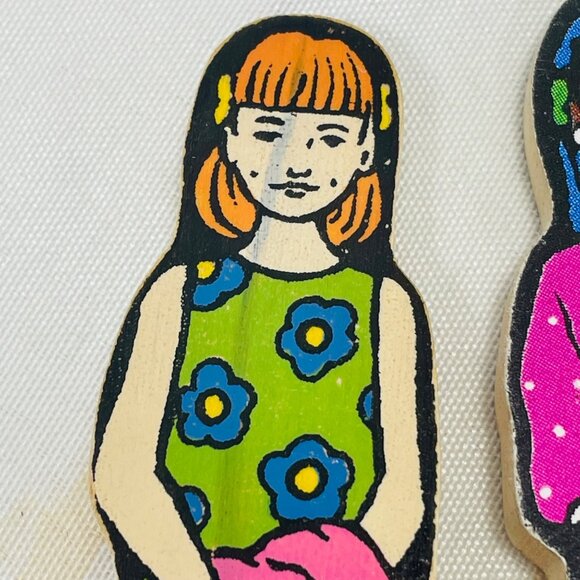 Vintage Inspired Wooden Children Figurines Set Wedgies Career Lot of 2 Stained - Picture 3 of 7